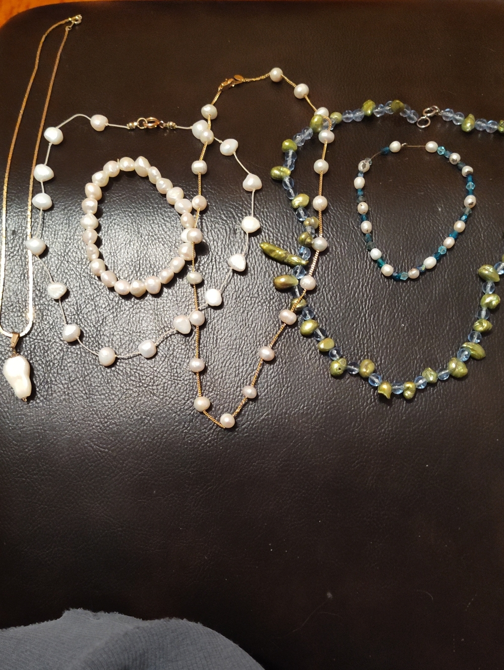 Freshwater Pearl and Green Bead Necklace Set - Women Jewelry